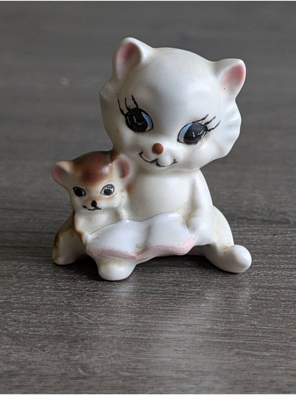 Josef Originals PERSIAN KITTEN WITH MOUSE w/Book 2” Figurines c. 1985 Joseph Vtg
